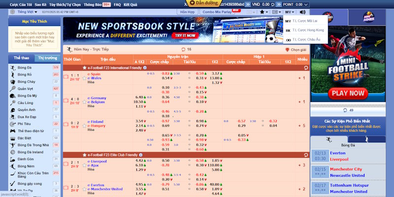 SBO thể thao cập nhật tỷ lệ phong phú